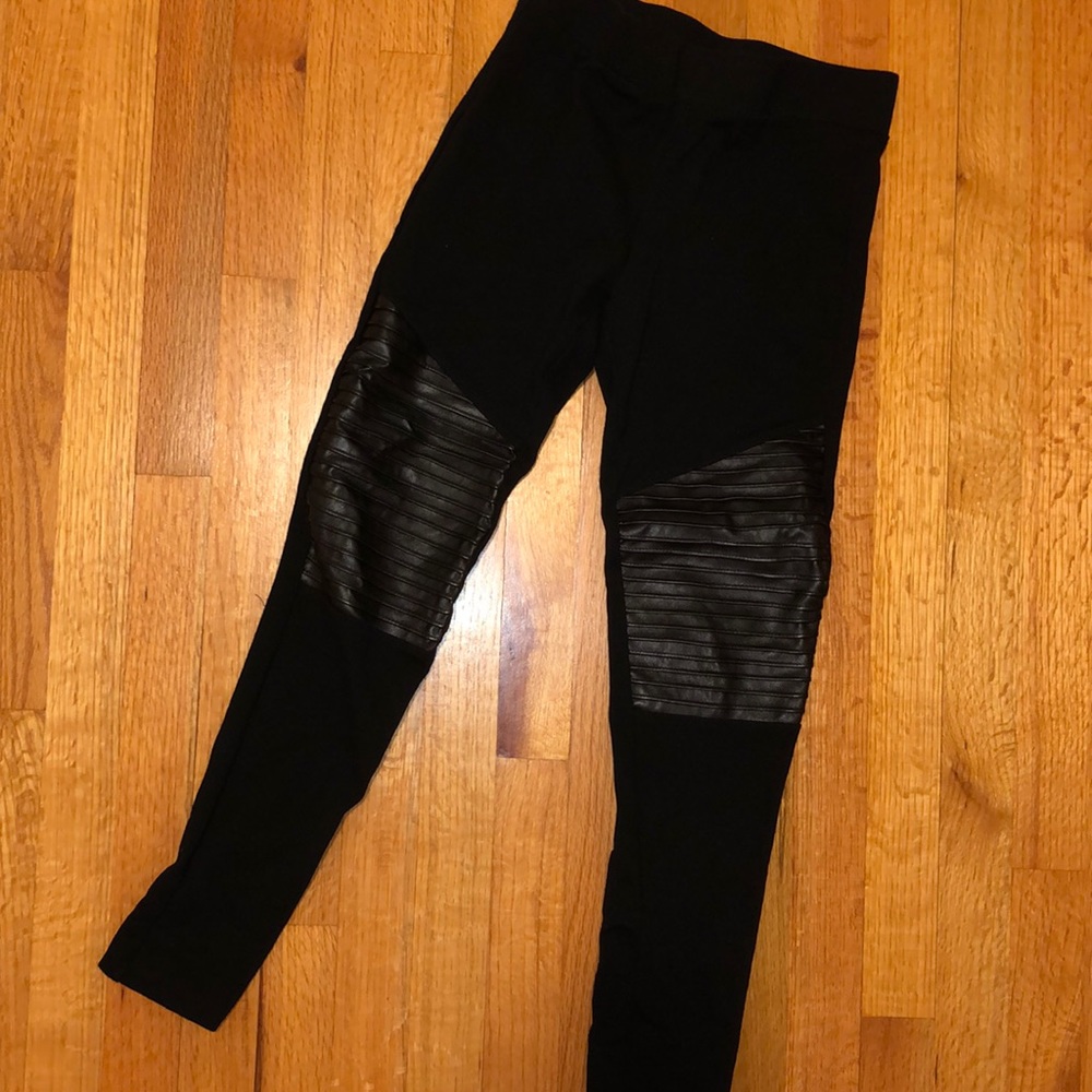 Black high waisted moto leggings with leather